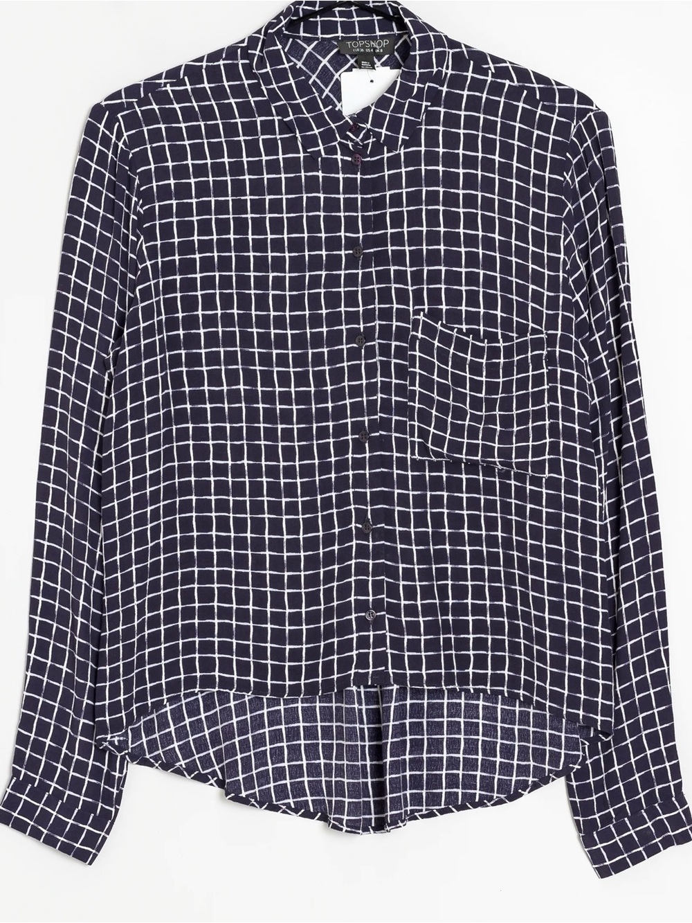 Topshop PETITE Navy Windowpane Button up Shirt